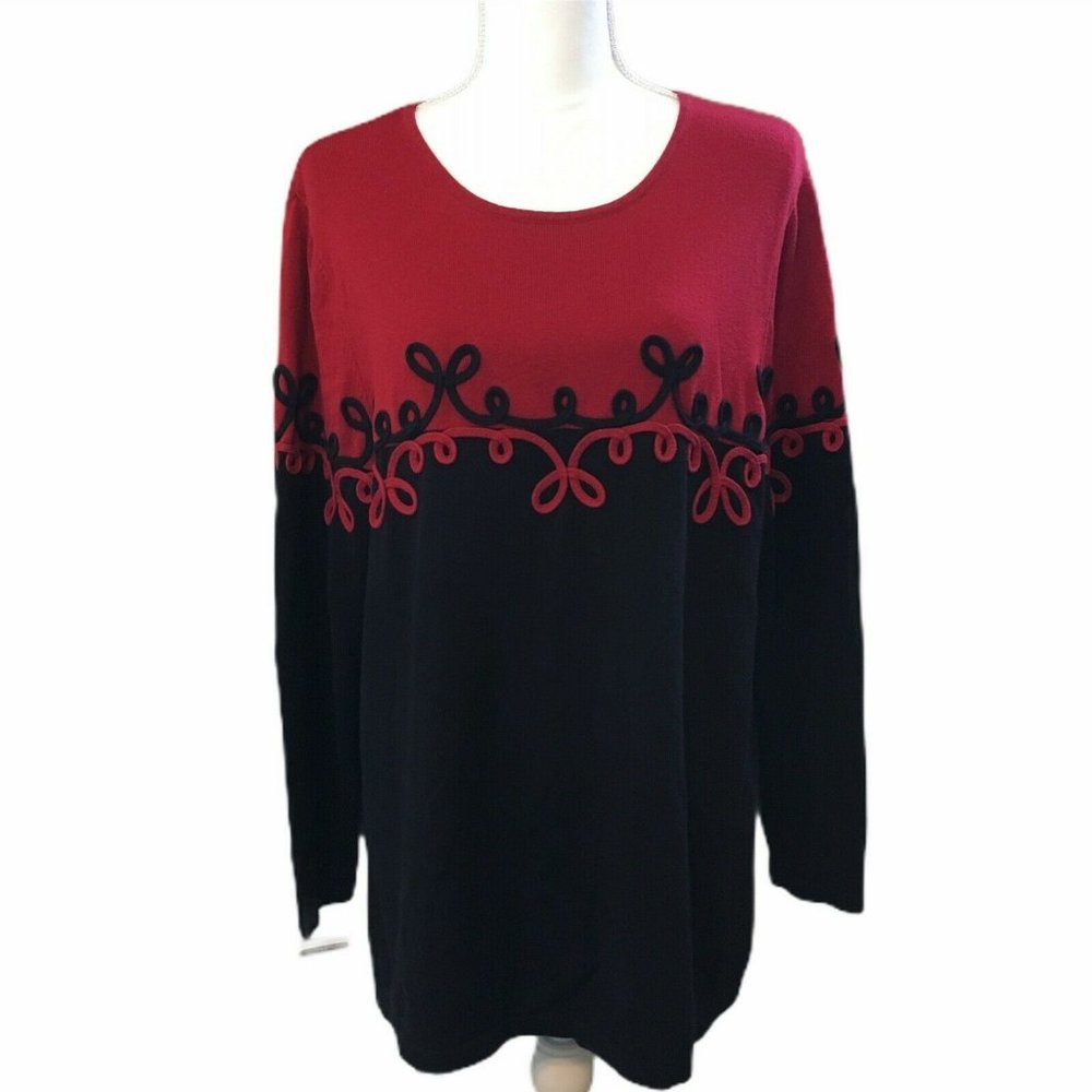 Dress Barn Women Black and Red 3/4 Sleeve Top